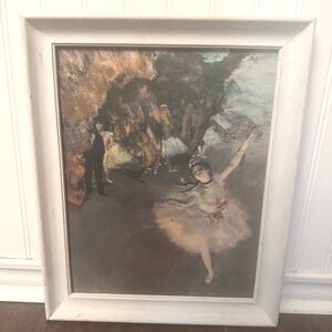 Vintage Wood Frame Degas Ballerina Painting on Board